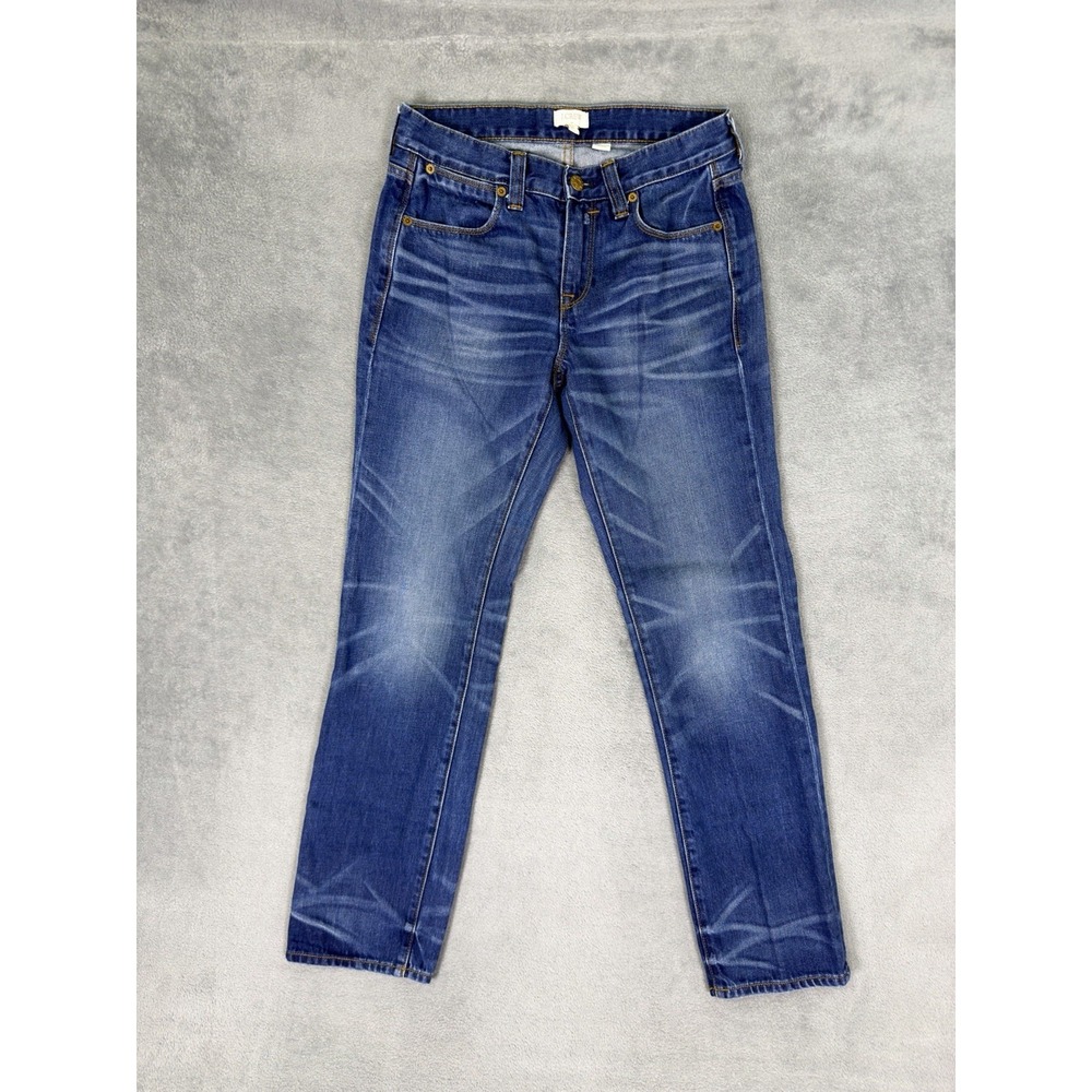 J Crew Jeans‎ Womens 24 Blue Dark Wash Denim Mid Rise Straight Whiskered Preppy